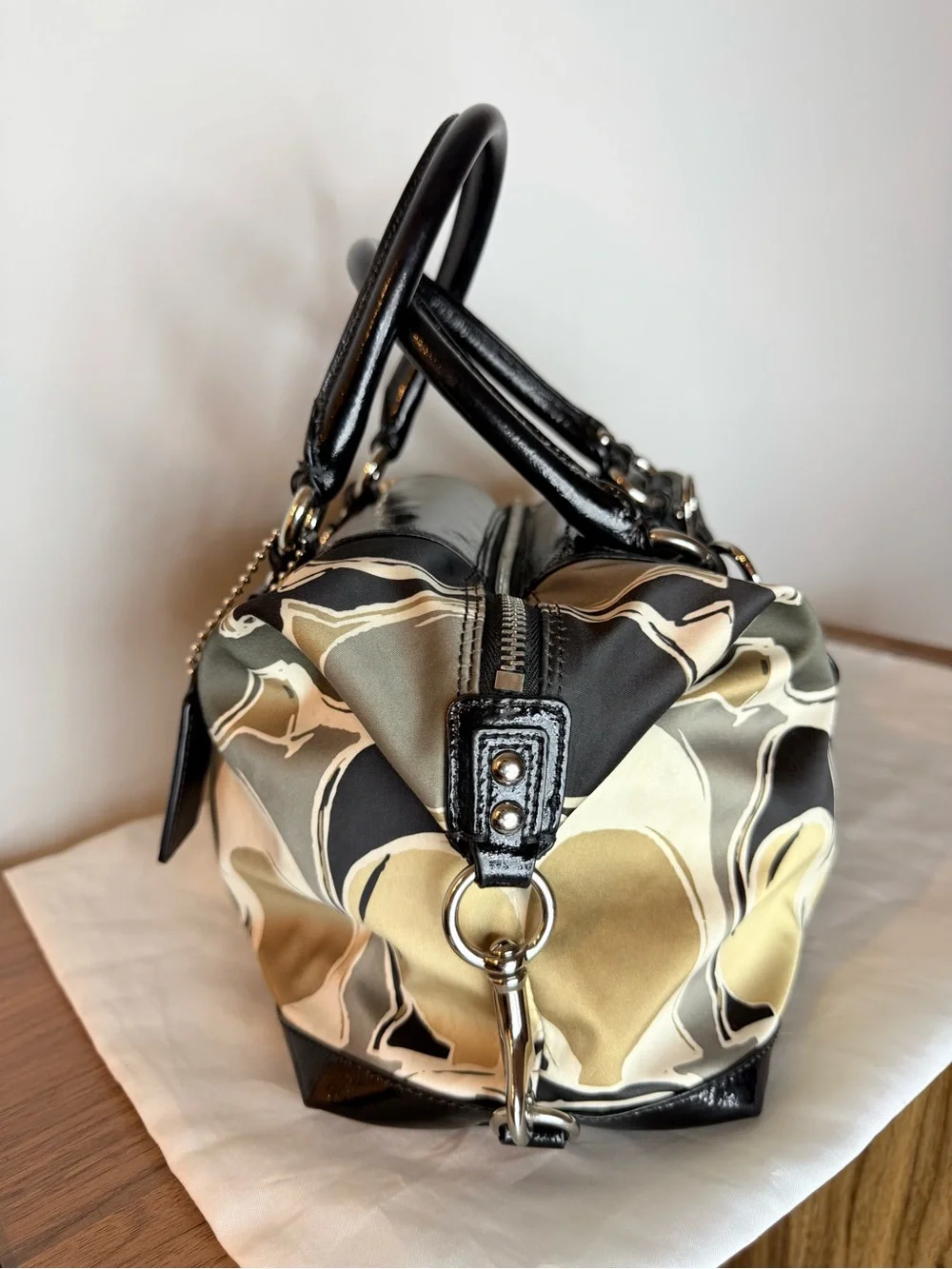 Coach (2011) Ashley Scarf Print Satin Satchel Bag- Black